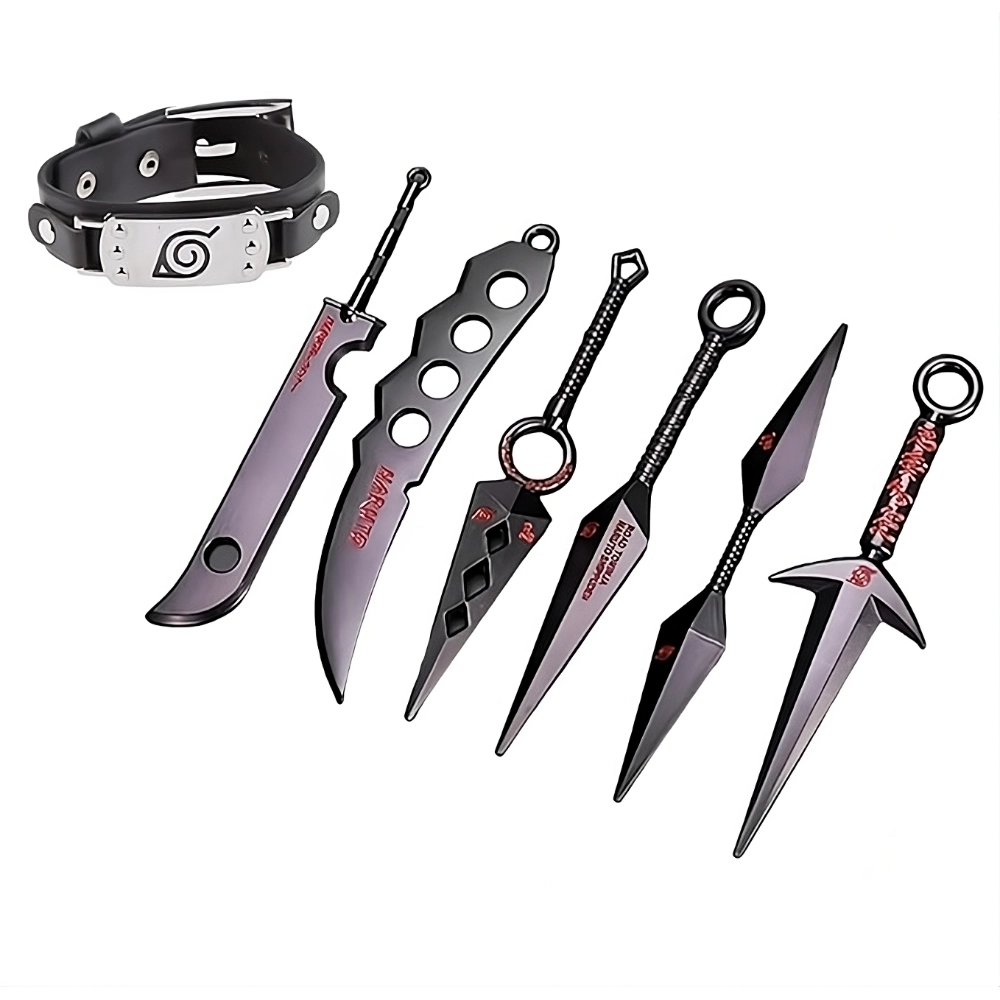 Naruto Metal Weapon Set With Bracelet - Set Of 6 + Braclet